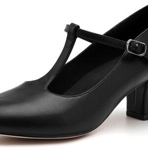 Women 2.5 Inch T-Strap Dance Shoes Faux Leather Rubber Sole Ballroom Latin